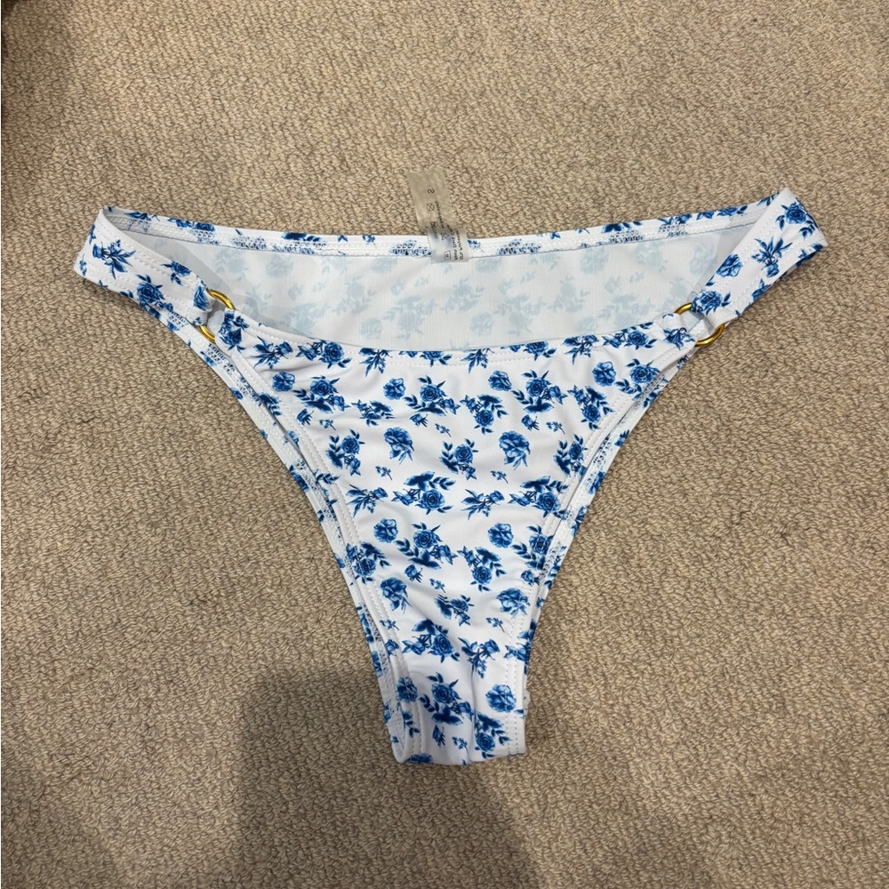 Floral Blue and White Bikini Bottom